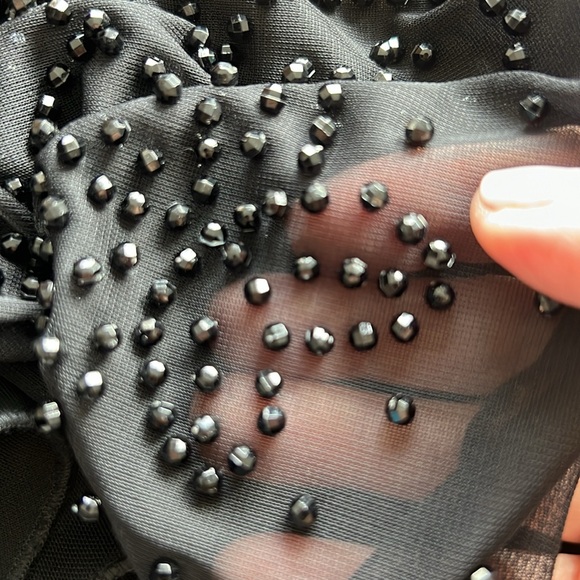 VINTAGE Beaded Top CDC Twist Front Low V sheer chiffon bellsleeves beads Vintage - Picture 7 of 11